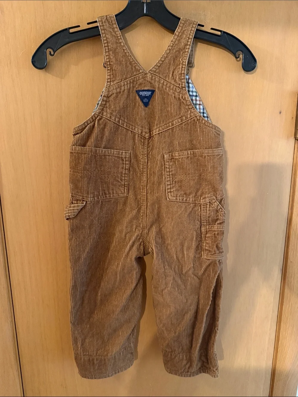 OshKosh B'gosh Baby Toddler Corduroy Overalls Plaid Lined Brown Size 24 Months